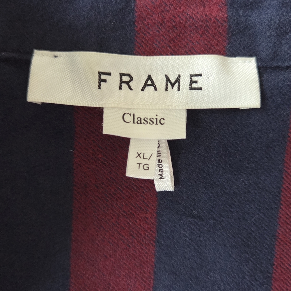 FRAME Refined Plaid Red Blue Classic Flannel Button Up Shirt Mens Size XL - Picture 8 of 10